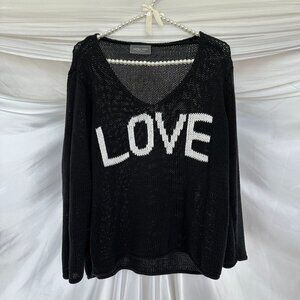Wooden Ships Vintage "LOVE" V-Neck ADORED 3/4 SLEEVE COTTON Black& White Sweater